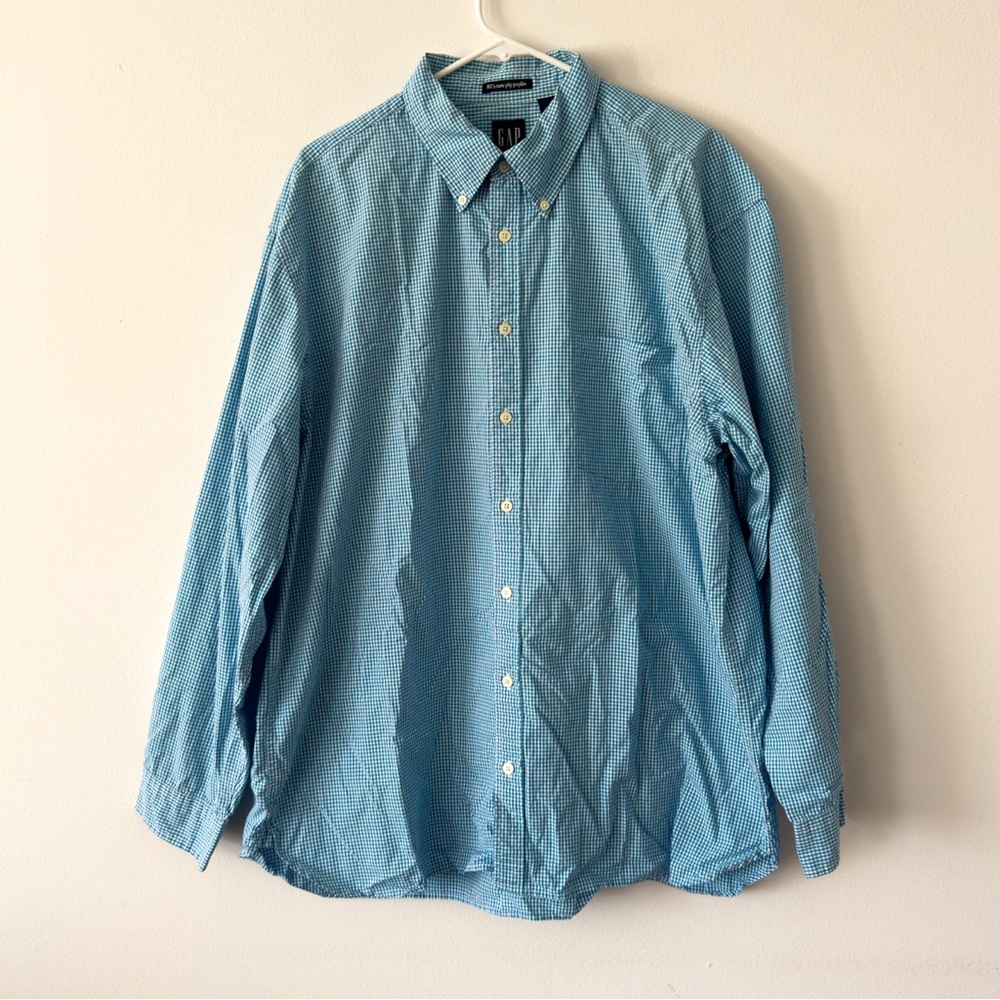 Gap Blue And White Checked Button Down Shirt Size XXL